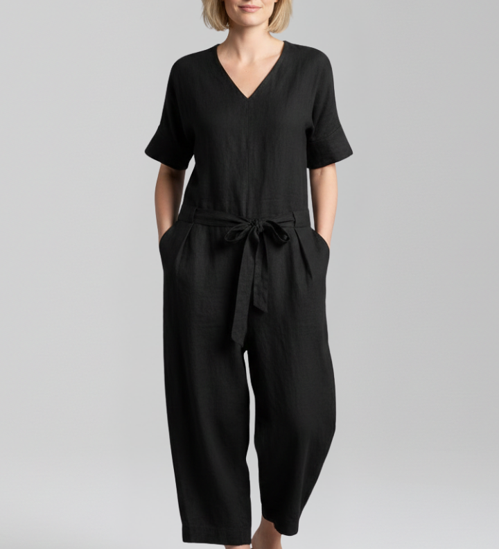 Damen-Jumpsuit mit V-Ausschnitt und Taillenband