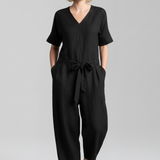 Damen-Jumpsuit mit V-Ausschnitt und Taillenschnürung