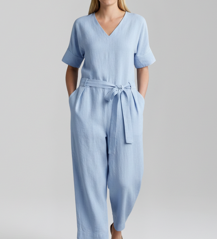 Damen-Jumpsuit mit V-Ausschnitt und Taillenband
