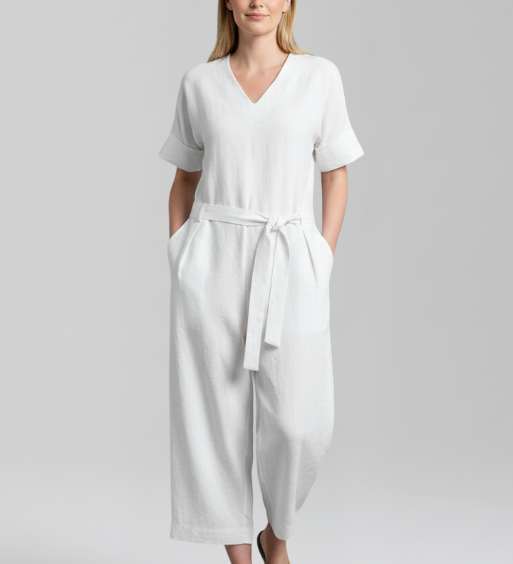 Damen-Jumpsuit mit V-Ausschnitt und Taillenband