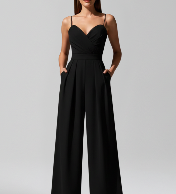 Damen-Jumpsuit mit V-Ausschnitt und weitem Bein