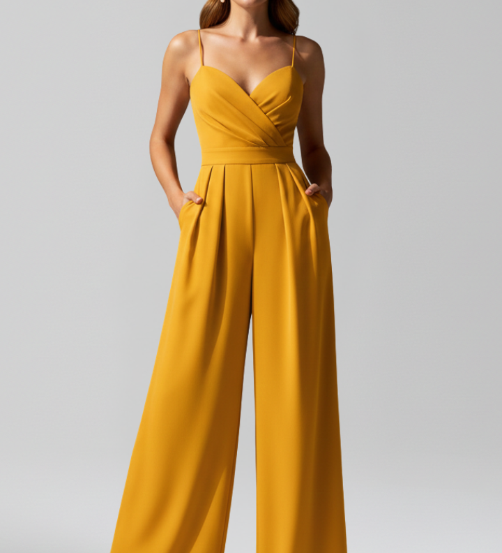 Damen-Jumpsuit mit V-Ausschnitt und weitem Bein