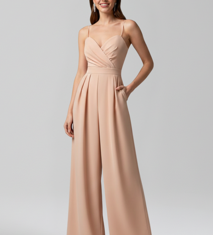 Damen-Jumpsuit mit V-Ausschnitt und weitem Bein