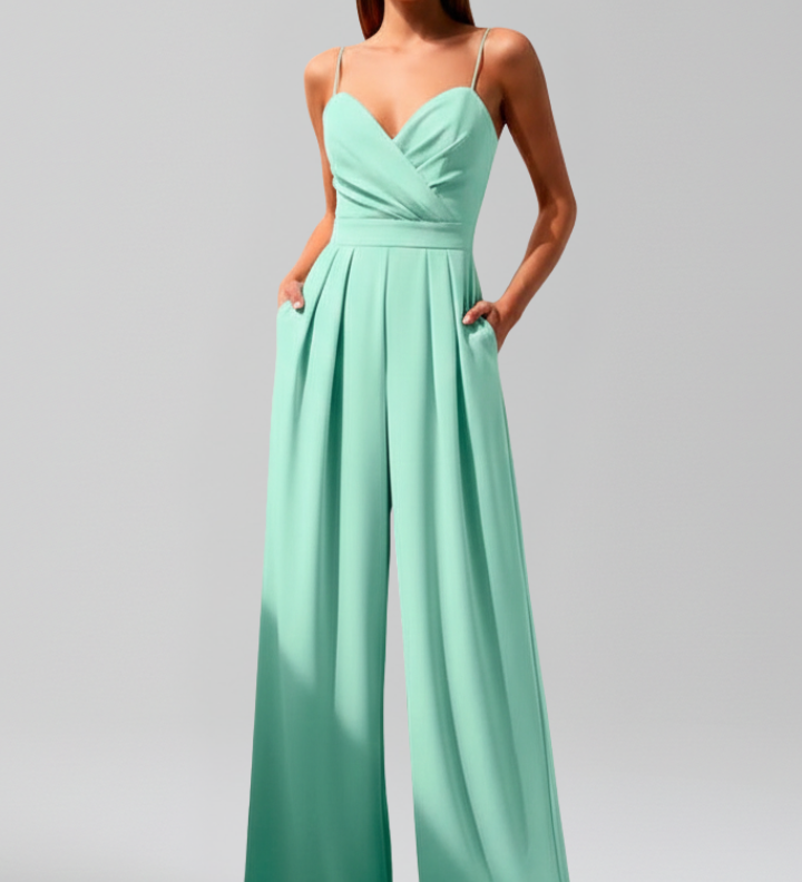 Damen-Jumpsuit mit V-Ausschnitt und weitem Bein