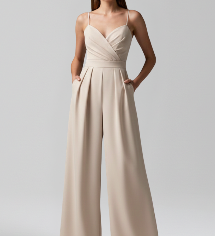 Damen-Jumpsuit mit V-Ausschnitt und weitem Bein