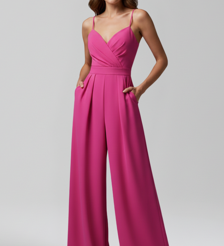 Damen-Jumpsuit mit V-Ausschnitt und weitem Bein