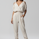 Damen-Jumpsuit mit Wickelausschnitt und elastischem Bund
