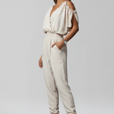 Damen-Jumpsuit mit Wickelausschnitt und elastischem Bund