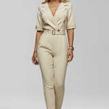 Damen-Jumpsuit mit Wickelausschnitt und elastischem Bund