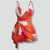 Damen-Jumpsuit mit Wickelausschnitt und bedrucktem Finish