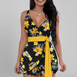 Damen-Jumpsuit mit Wickelausschnitt und bedrucktem Finish