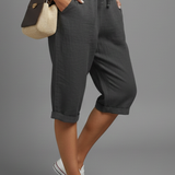 Damen Knielange Hose mit Hoher Taille und Geraden Beinen
