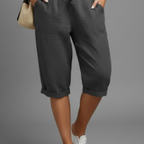 Damen Knielange Hose mit Hoher Taille und Geraden Beinen