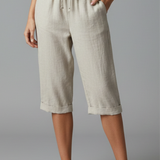 Damen Knielange Hose mit Hoher Taille und Geraden Beinen