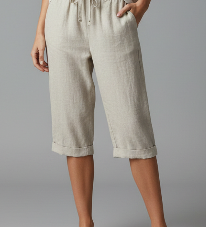 Damen Knielange Hose mit Hoher Taille und Geraden Beinen