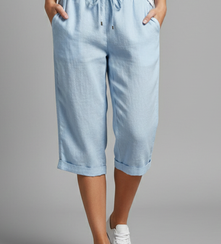 Damen Knielange Hose mit Hoher Taille und Geraden Beinen
