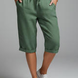 Damen Knielange Hose mit Hoher Taille und Geraden Beinen