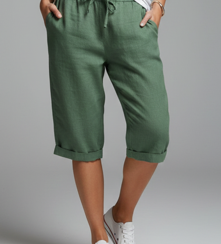 Damen Knielange Hose mit Hoher Taille und Geraden Beinen