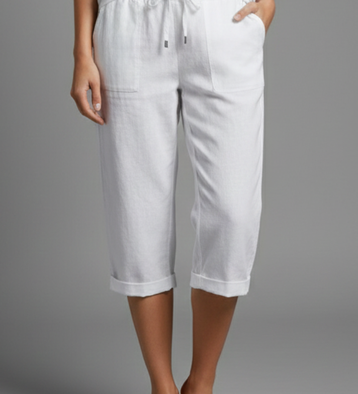 Damen Knielange Hose mit Hoher Taille und Geraden Beinen