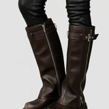 Damen Knielange Plateau-Stiefel mit seitlichem Reißverschluss