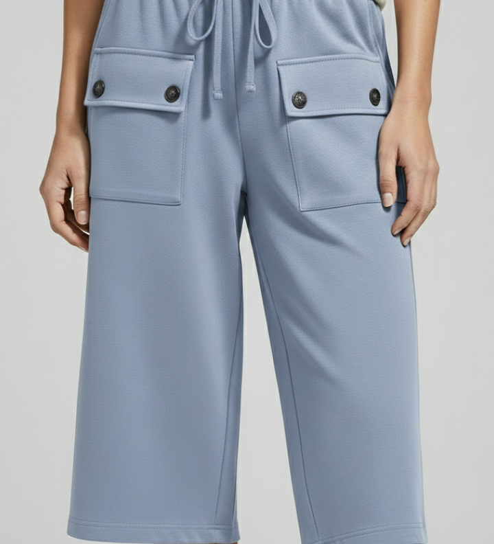 Damen Knie-lange Shorts mit elastischem Bund und Taschen