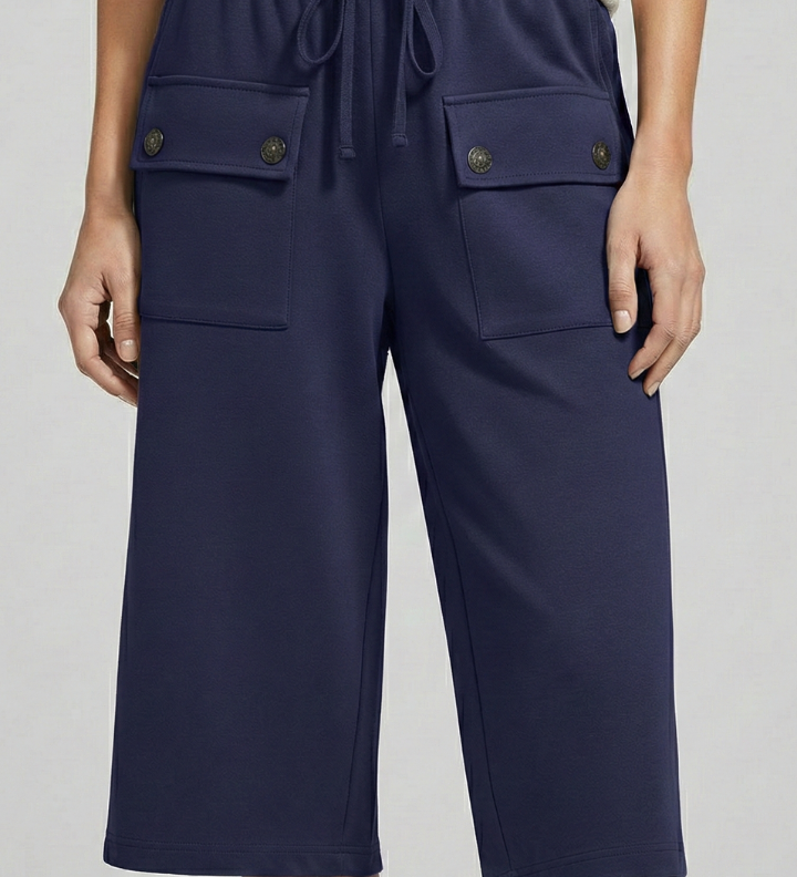 Damen Knie-lange Shorts mit elastischem Bund und Taschen