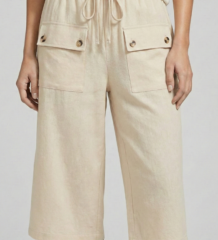 Damen Knie-lange Shorts mit elastischem Bund und Taschen
