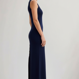 Damen Strick Maxi Kleid mit ärmellosem Schnitt und Frontknöpfen