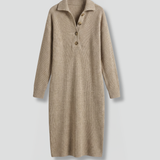 Damen Strickkleid mit gerippter Textur und Knopfleiste