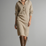 Damen Strickkleid mit gerippter Textur und Knopfleiste