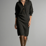 Damen Strickkleid mit gerippter Textur und Knopfleiste