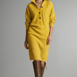 Damen Strickkleid mit gerippter Textur und Knopfleiste