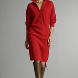 Damen Strickkleid mit gerippter Textur und Knopfleiste