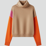 Damen Strickpullover mit hohem Kragen und gerippten Bündchen