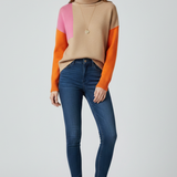 Damen Strickpullover mit hohem Kragen und gerippten Bündchen