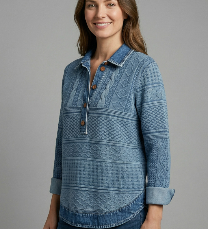 Damen Stricktop mit Knopfverschluss und strukturiertem Oberflächen