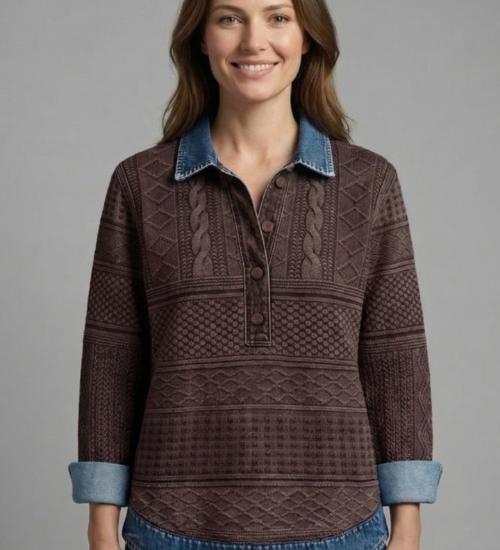 Damen Stricktop mit Knopfverschluss und strukturiertem Oberflächen