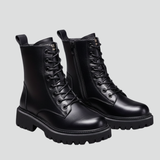 Damen Schnürstiefel mit seitlichem Reißverschluss und dicker Sohle