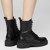 Damen Schnürstiefel mit seitlichem Reißverschluss und dicker Sohle