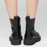 Damen Schnürstiefel mit seitlichem Reißverschluss und dicker Sohle