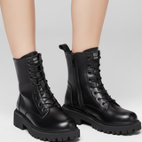Damen Schnürstiefel mit seitlichem Reißverschluss und dicker Sohle