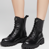 Damen Schnürstiefel mit seitlichem Reißverschluss und dicker Sohle