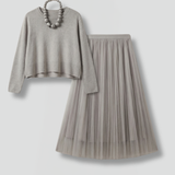 Damen Schichtkleid mit Rundhalsausschnitt und Faltenrock