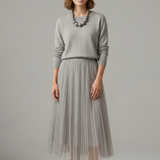 Damen Schichtkleid mit Rundhalsausschnitt und Faltenrock
