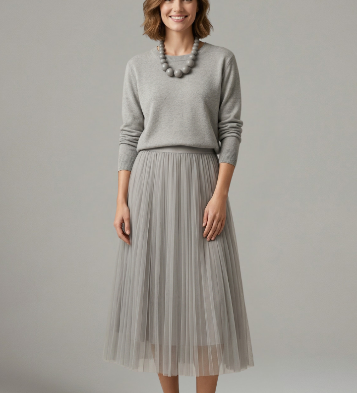 Damen Schichtkleid mit Rundhalsausschnitt und Faltenrock