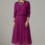 Damen Schichtkleid mit Rundhalsausschnitt und Faltenrock