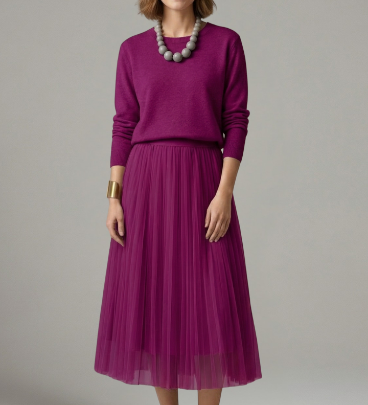 Damen Schichtkleid mit Rundhalsausschnitt und Faltenrock