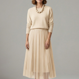 Damen Schichtkleid mit Rundhalsausschnitt und Faltenrock