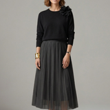 Damen Schichtkleid mit Rundhalsausschnitt und Faltenrock