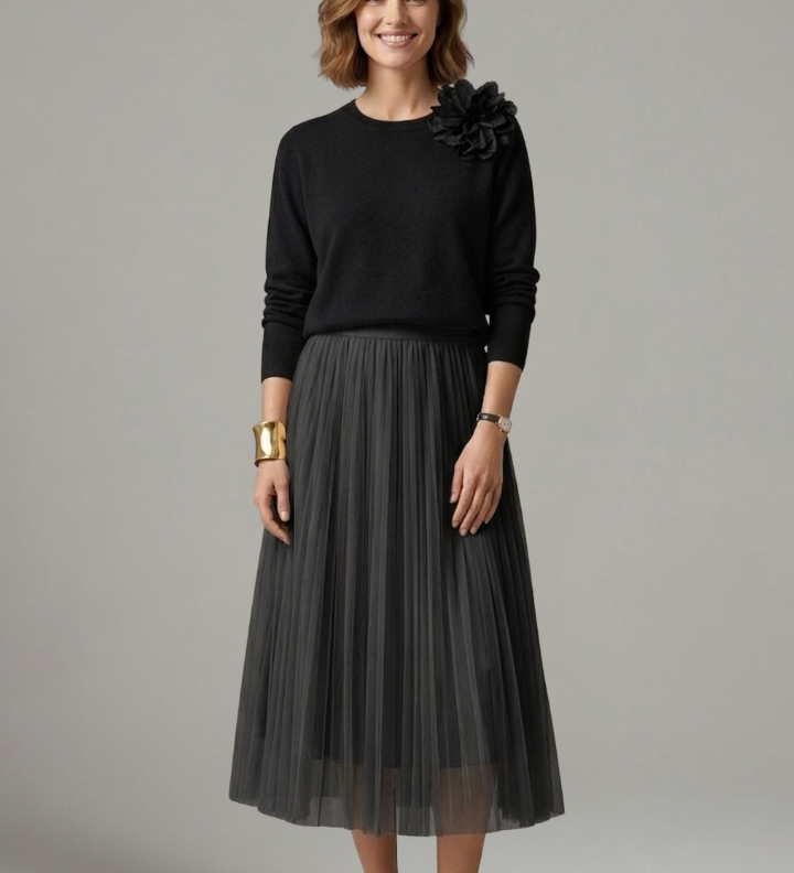 Damen Schichtkleid mit Rundhalsausschnitt und Faltenrock